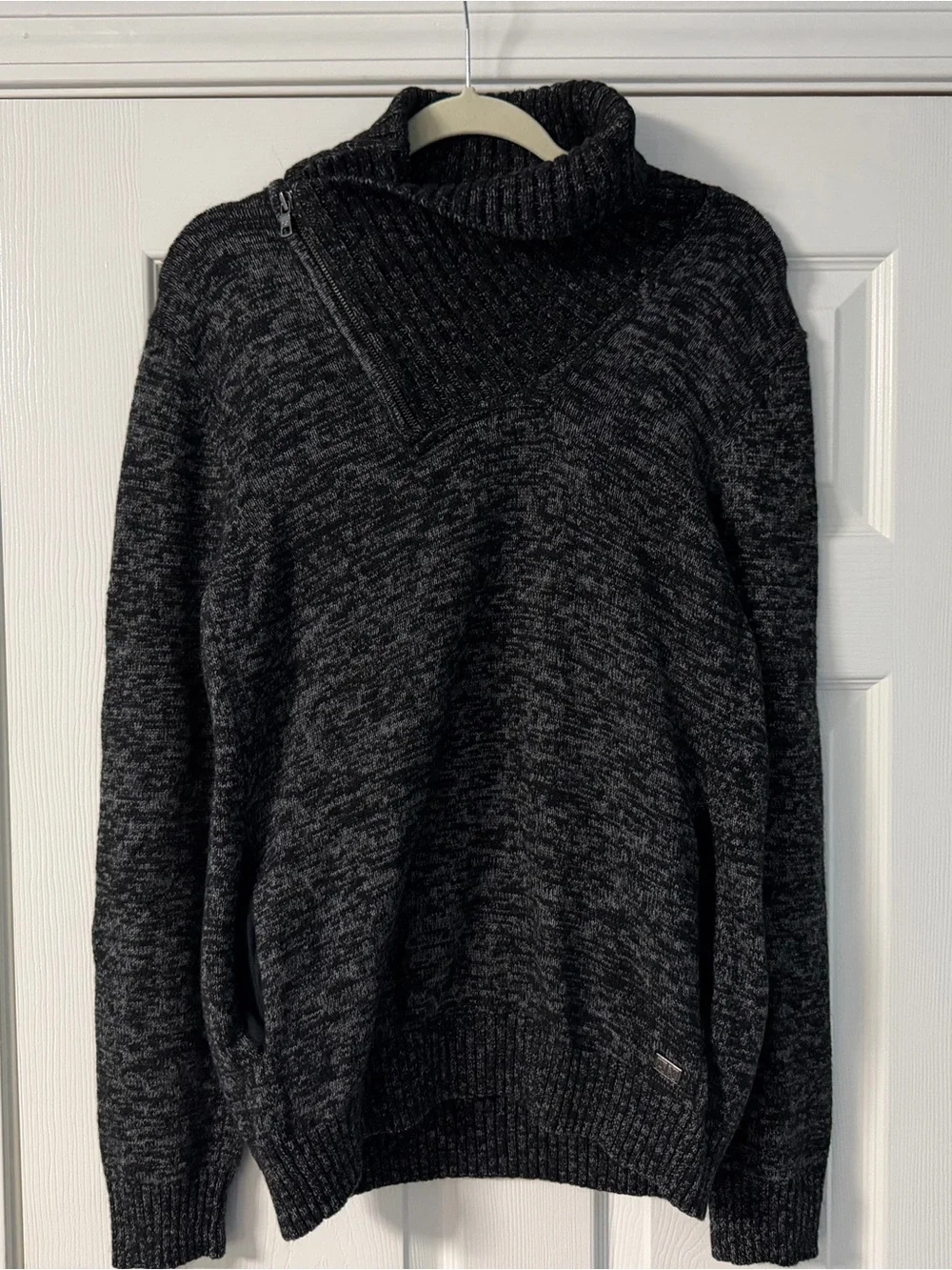 Armani Exchange Charcoal Gray Marled Zip Funnel-Neck Sweater